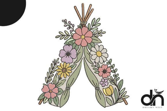Boho Floral Teepee Embroidery Design