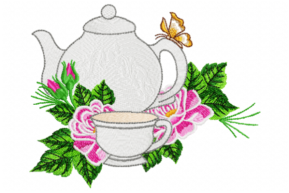 Butterfly Tea Garden Embroidery Design